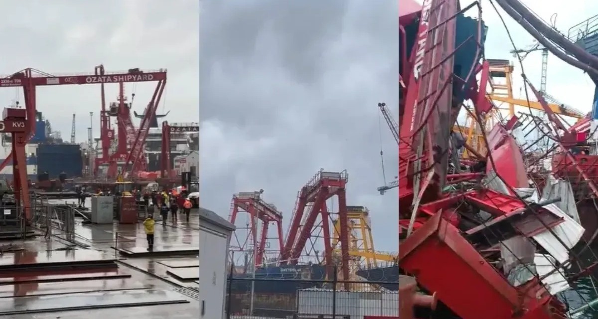 Altınova tersaneler bölgesinde vinç devrildi