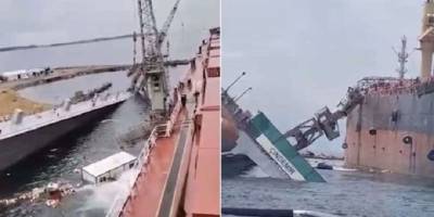 Tuzla'da tersanede havuz çöktü, vinç geminin üzerine devrildi