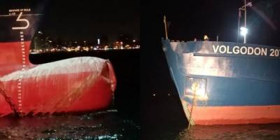 Ahırkapı'ya demirleyen kargo gemisi konteyner gemisine çattı