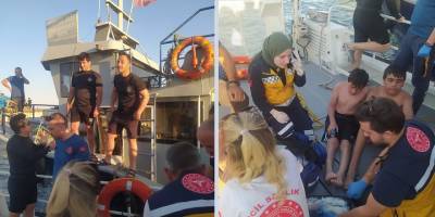 Denizde mahsur kalan 4 kişiyi kurbağa adamlar kurtardı